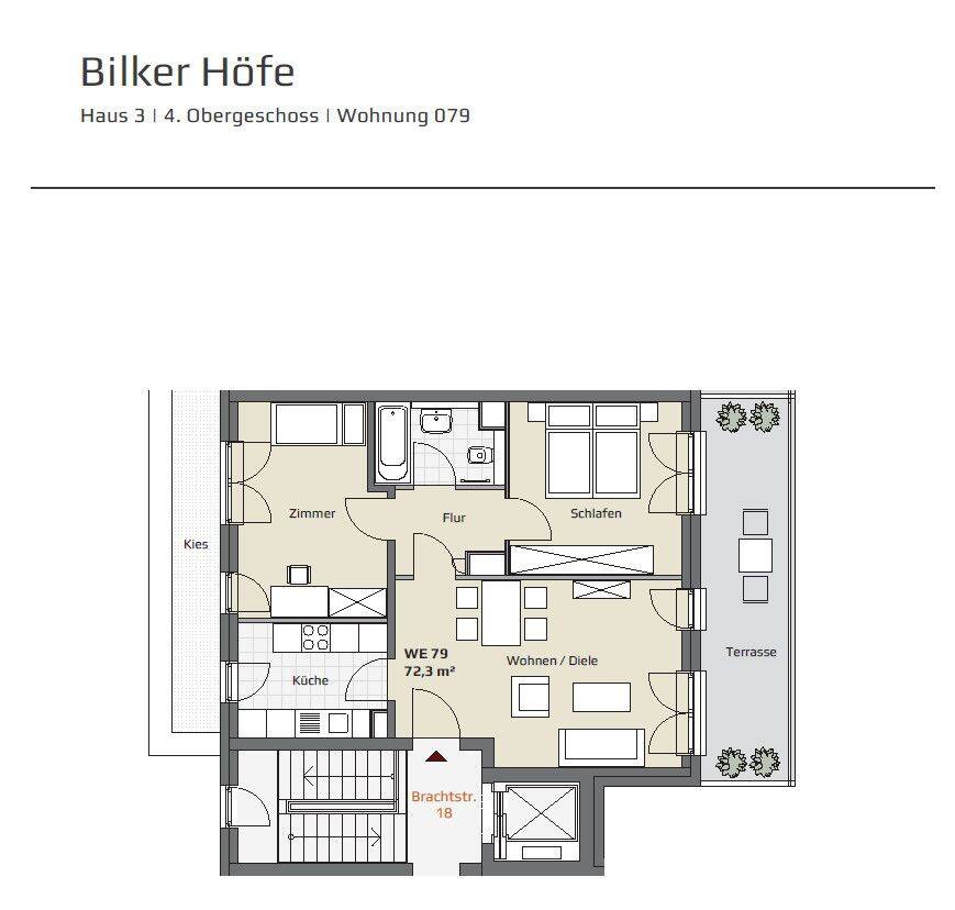 Moderne 3 Zimmerwohnung zur Miete mit Dachterrasse in Düsseldorf Bilk – Wentzel Dr., 40223 Düsseldorf (Bilk Flehe Unterbilk)