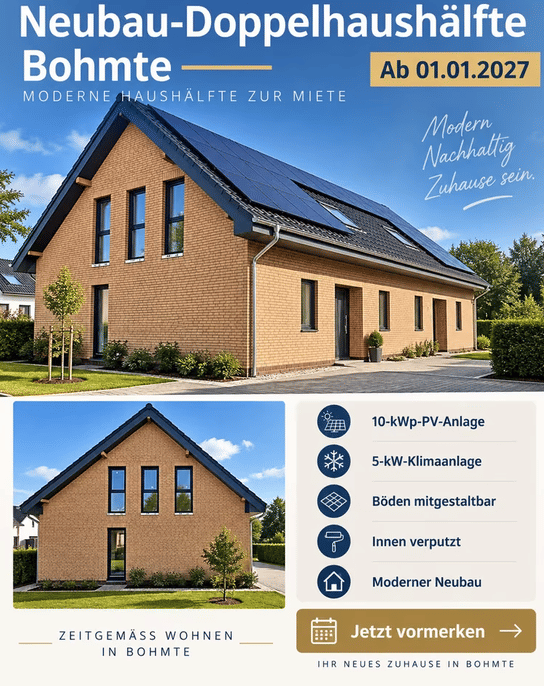 Moderne Neubau-Doppelhaushälfte in Bohmte mit 10 kWp PV-Anlage und Klimaanlage, 49163 Bohmte