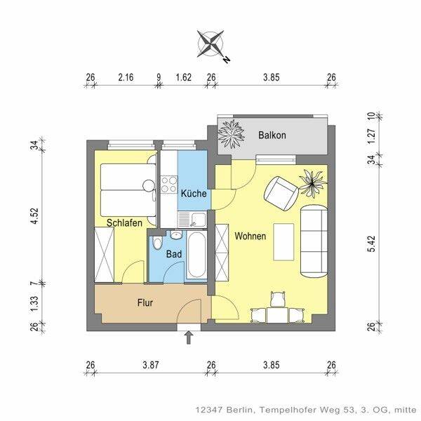Ein tolles Wohngefühl: 1,5-Zimmer-Single-Wohnung, 12347 Berlin (Neukölln)