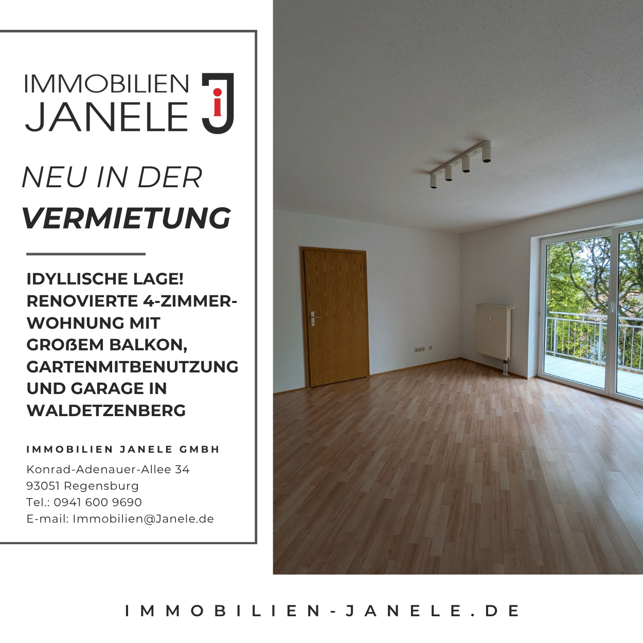 Idyllische Lage! Renovierte 4-Zimmer-Wohnung mit großem Balkon, Gartenmitbenutzung und Garage bei Deuerling in Waldetzenberg, 93164 Laaber