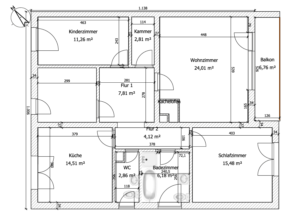 Lichtdurchflutete 3-Zimmer Wohnung in Olching, 82140 Olching
