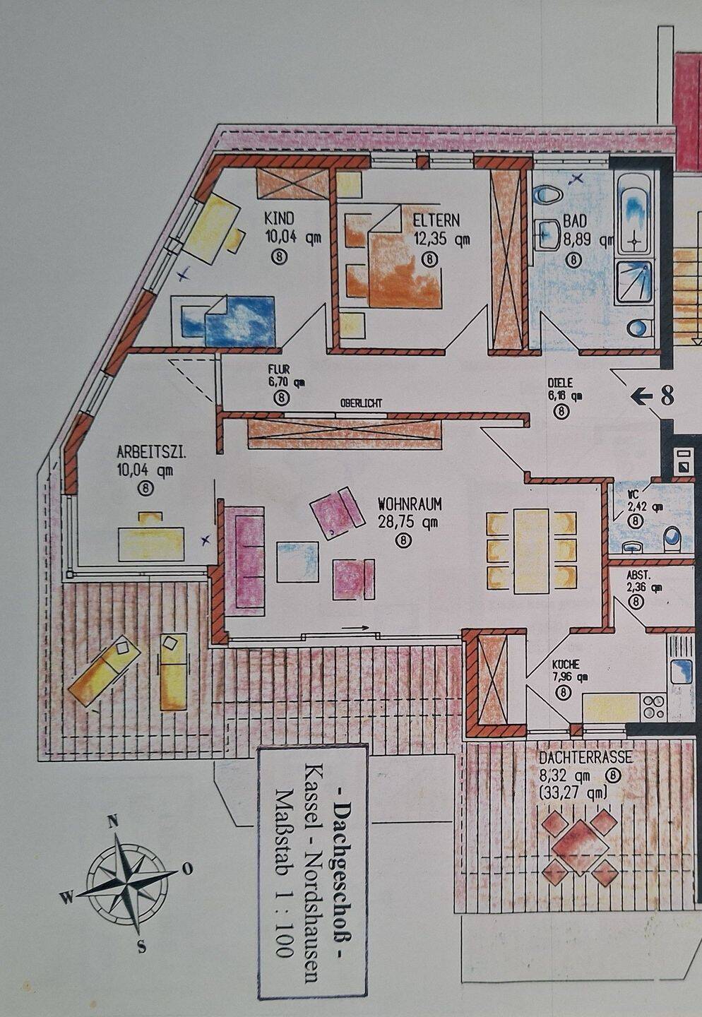 Schöne, lichtdurchflutete Penthousewohnung mit Dachterrasse in Nordshausen (Vermietung), 34132 Kassel (Bad Wilhelmshöhe Brasselsberg Niederzwehren Nordshausen Oberzwehren)