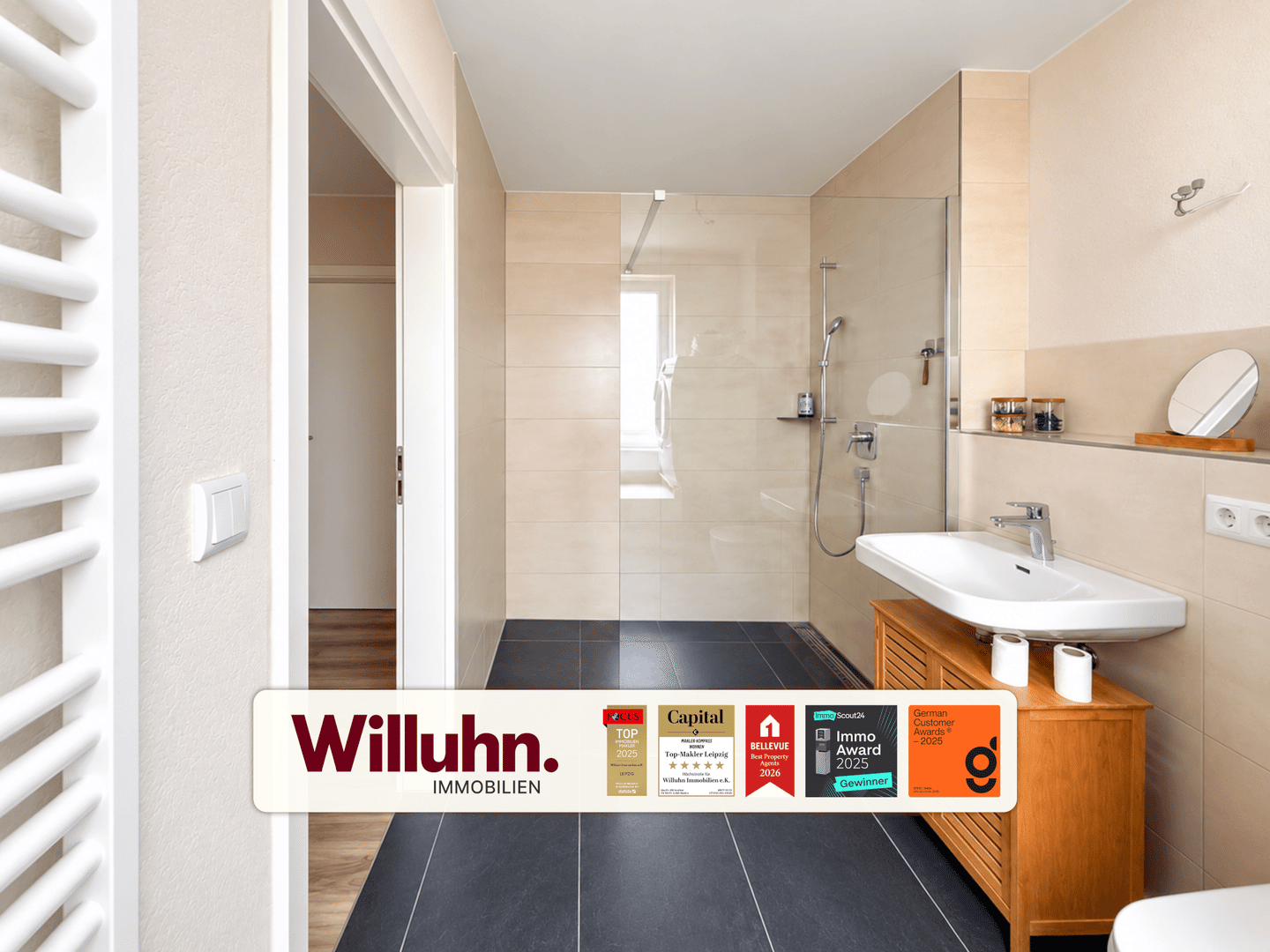 Barrierearmes Wohnen | Terrasse | Tageslichtbad + ebenerdige Dusche | Stellplatz + Garage optional, 4849 Bad Düben