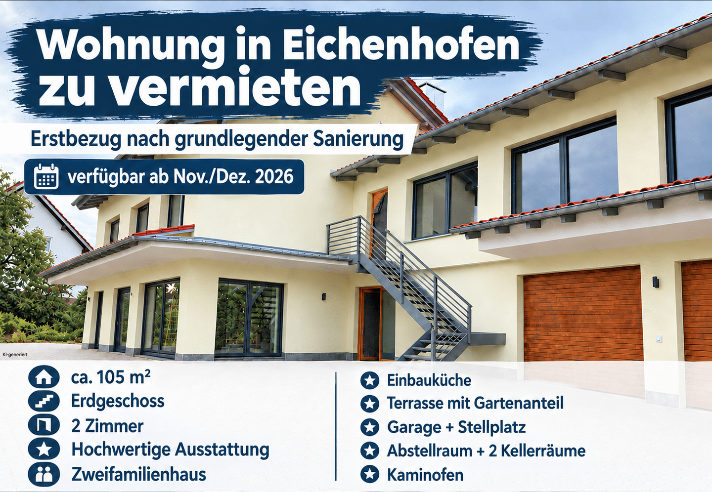 Hochwertige Erdgeschosswohnung in Eichenhofen zu vermieten – ca. 105 m², 92358 Seubersdorf i.d. OPf.