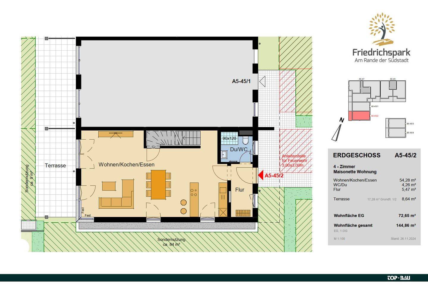 Friedrichspark A5: Maisonette-Wohnung, Terrasse mit Privatgarten, Balkon, 2 Tageslichtbäder, KfW 55!, auch als 5 Zimm…, 78050 Villingen-Schwenningen