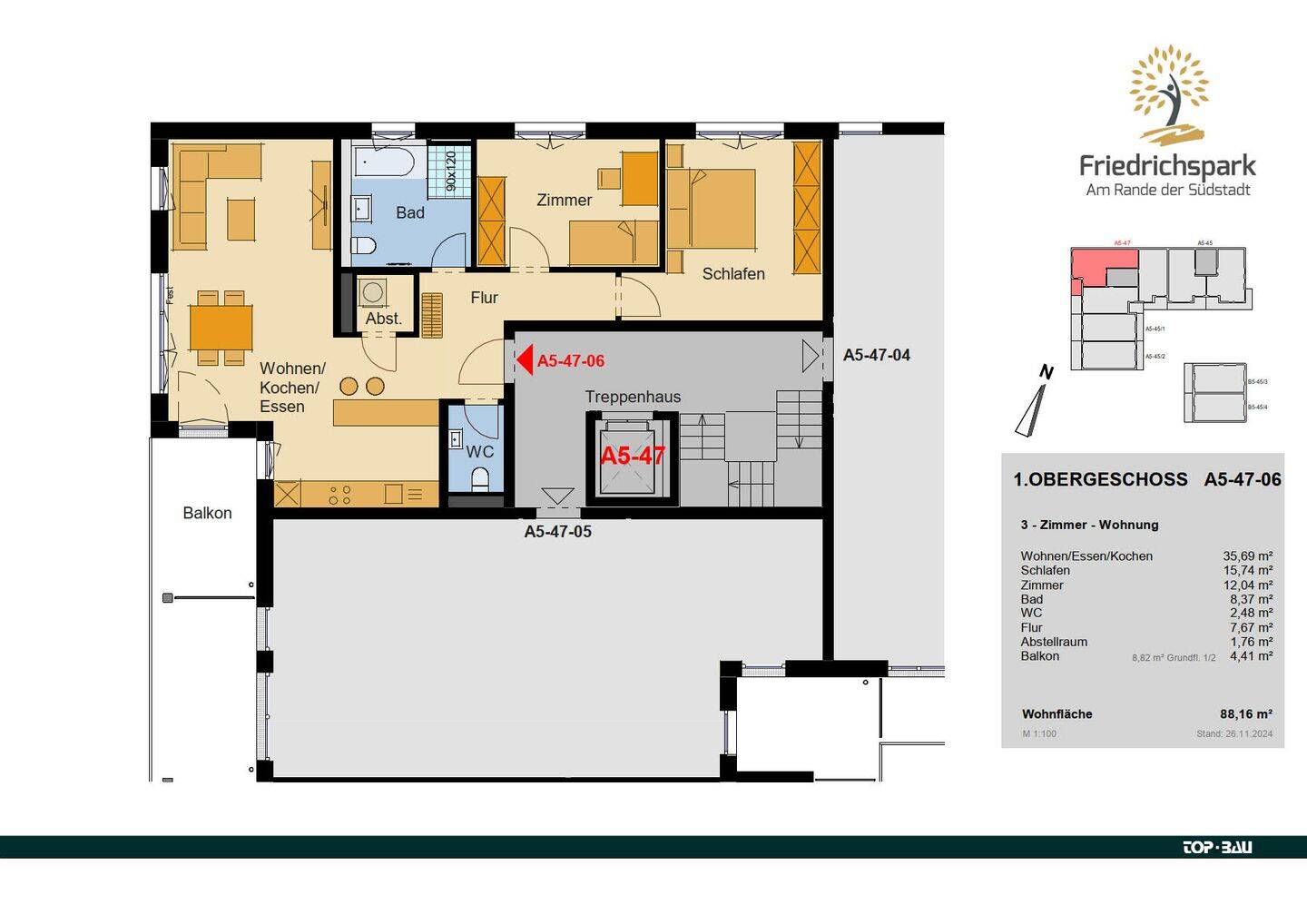 Friedrichspark Haus A5: Wohnküche, Tageslichtbad, schöner Westbalkon, KfW 55!, 78050 Villingen-Schwenningen