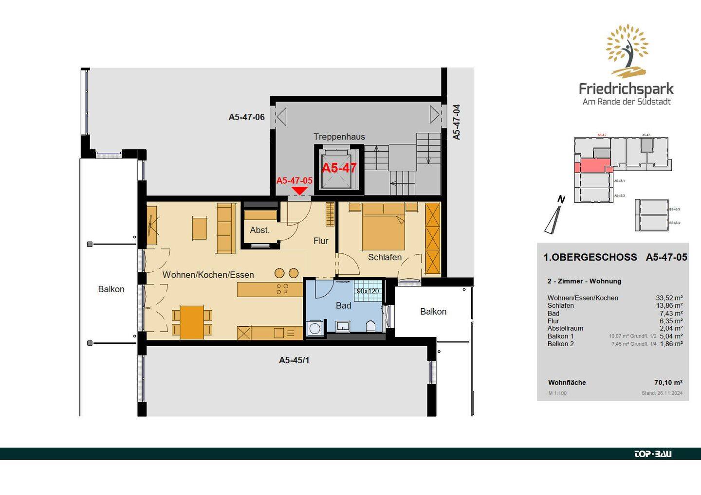 Friedrichspark Haus A5: Großer Wohnbereich, sonniger West-Balkon, Tageslichtbad, 78050 Villingen-Schwenningen
