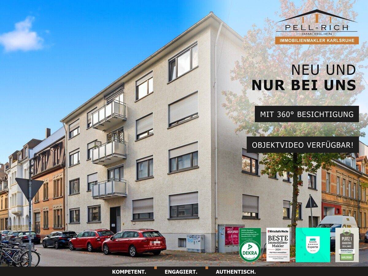 MORGENSONNE INKLUSIVE: Schön geschnittene 3-Zimmer-Wohnung mit Ostbalkon in Karlsruhe-Beiertheim, 76135 Karlsruhe (Beiertheim-Bulach Oberreut Südweststadt Weststadt)