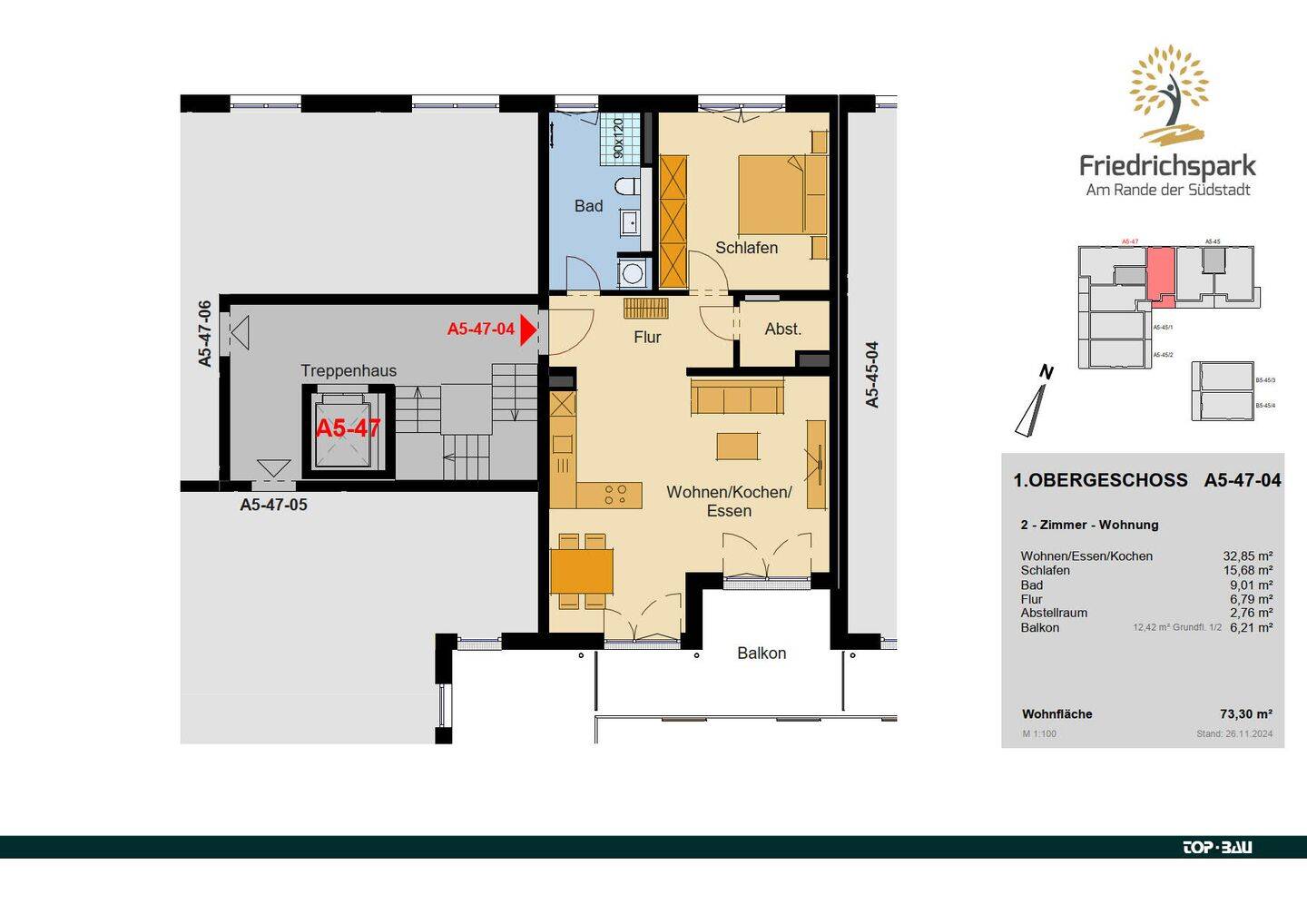 Friedrichspark Haus A5: Großer Wohnbereich, sonniger Süd-Balkon, Tageslichtbad, 1.OG bis 3.OG, 78050 Villingen-Schwenningen