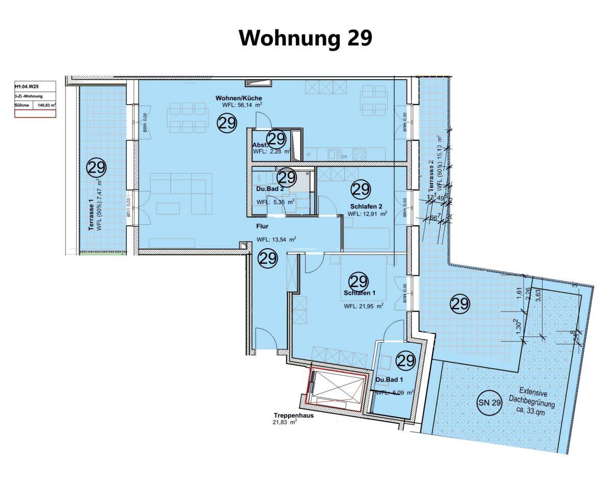 Helle Penthousewohnung mit Dachgarten im KFW 40 QNG Energiesparhaus -ideal für LuxPendler, 54294 Trier