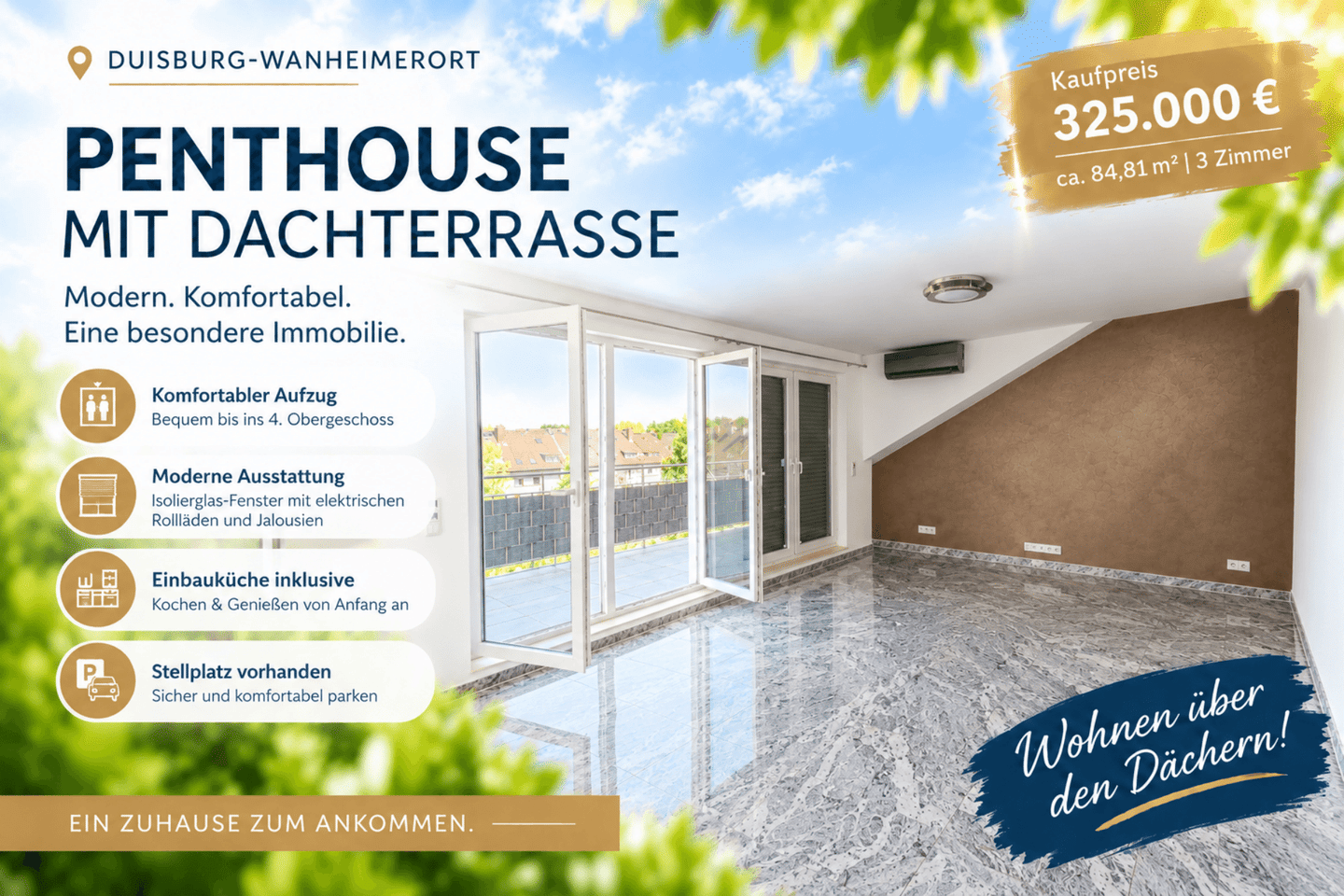AB SOFORT! Mehr als eine Wohnung: Penthouse-Flair mit großer Dachterrasse und wertiger Ausstattung., 47055 Duisburg (Neudorf-Süd Wanheim-Angerhausen Wanheimerort)