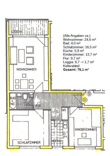 Zweckmäßige 3-Zimmer- Wohnung mit EINBAUKÜCHE & BALKON, 91056 Erlangen