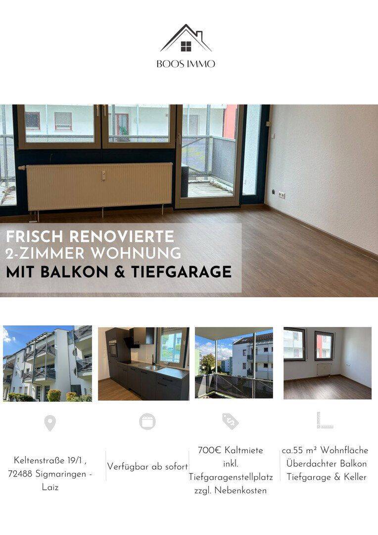 Frisch renovierte 2-Zimmer-Wohnung mit neuer Einbauküche, Balkon & Tiefgarage in Sigmaringen-Laiz, 72488 Sigmaringen