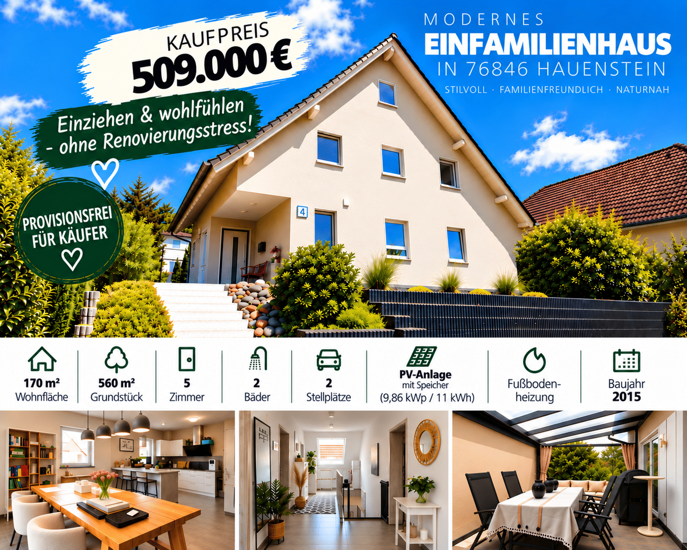 🏡 Modernes Einfamilienhaus in Hauenstein – Energieklasse A | PV mit Speicher | Provisionsfrei ✨ Einziehen und wohlfühlen – ohne Renovierungsstress!, 76846 Hauenstein