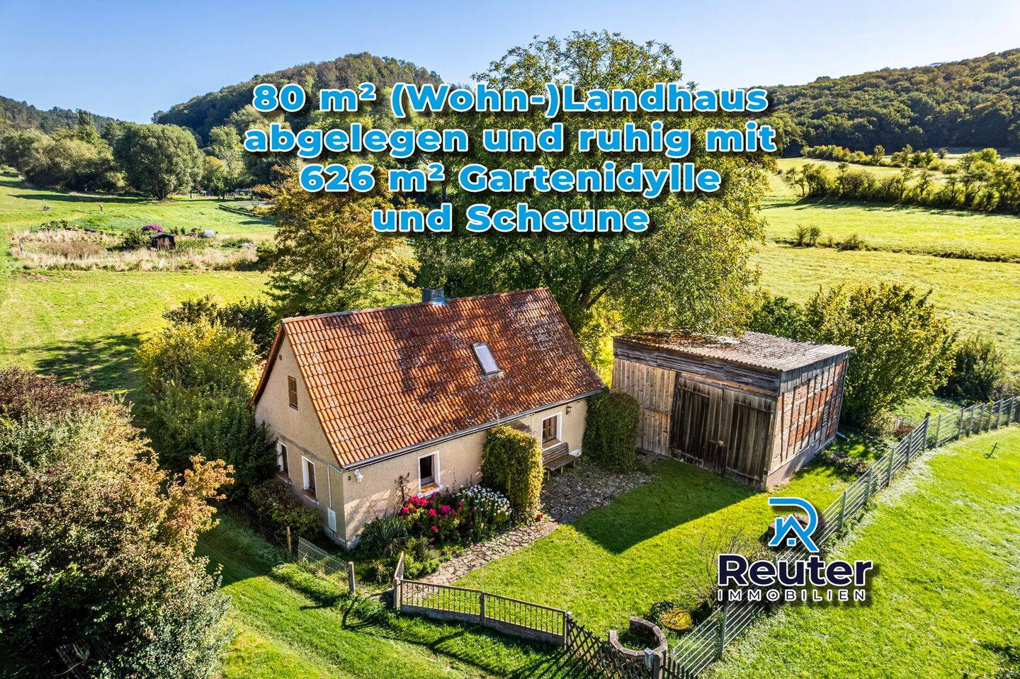 Reuter Immobilien Kleines (Wohn-)Landhaus am Landschaftsschutzgebiet mit Gartenidylle und Scheune in Poxdorf (Th), 7616 Poxdorf