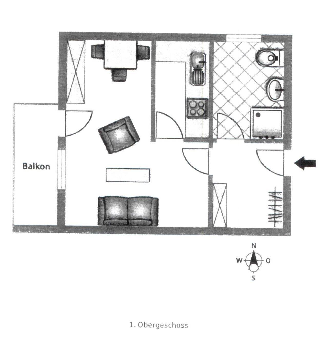 Vollausgestattete möblierte 1-Zimmer-Wohnung mit Westbalkon – ab 01.12., 83059 Kolbermoor