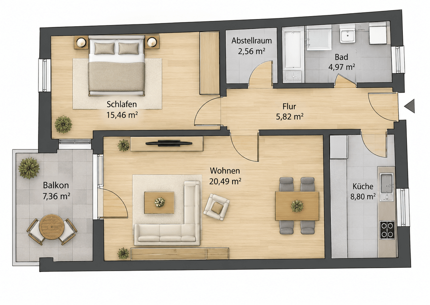 Gepflegte 2-Zimmer-Wohnung mit Süd-Balkon, Aufzug und Tiefgarage in zentraler Lage von Weiden mit 59,0 m² Wohnfläche zu vermieten, 92637 Weiden i.d. OPf. (Weiden)