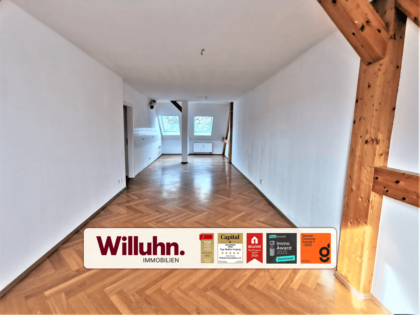 Dachgeschoss – Tageslichtbad mit Dusche & Wanne – Wohnzimmer mit offener Küche – Gäste-WC, 4317 Leipzig (Neustadt-Neuschönefeld Reudnitz-Thonberg Zentrum-Ost)