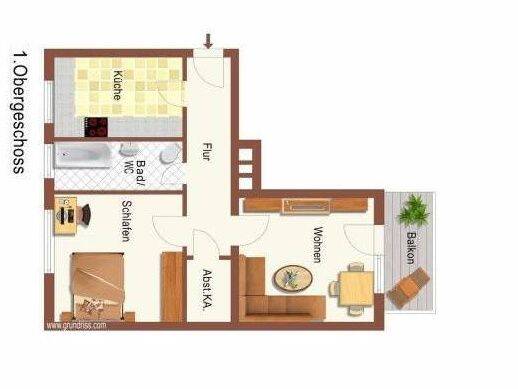 2-Zimmer-Wohnung im 1. Obergeschoss mit 53 m² Wfl.- mit Einbauküche & Balkon, 90491 Nürnberg