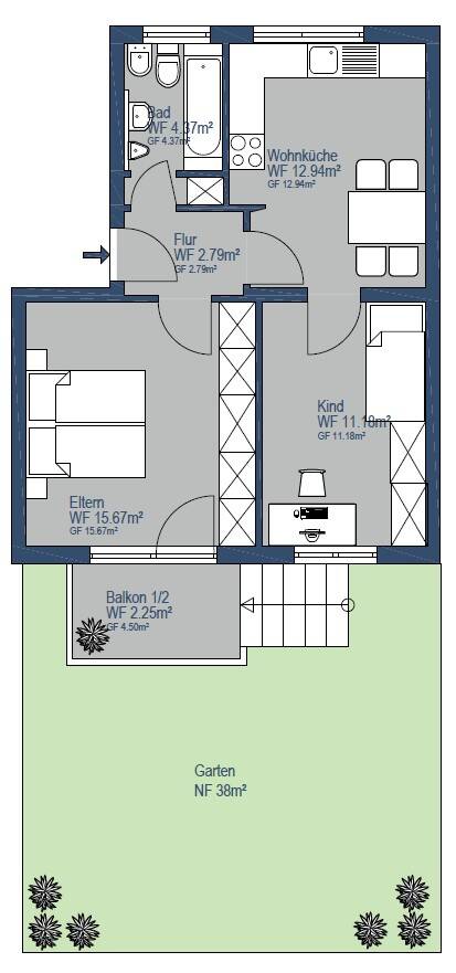 MÜNCHNER IG: Vom Wohnzimmer direkt ins Grüne – 2 Zimmer mit Südbalkon und eigenem Garten!, 80997 München (Allach-Untermenzing Moosach Pasing-Obermenzing)