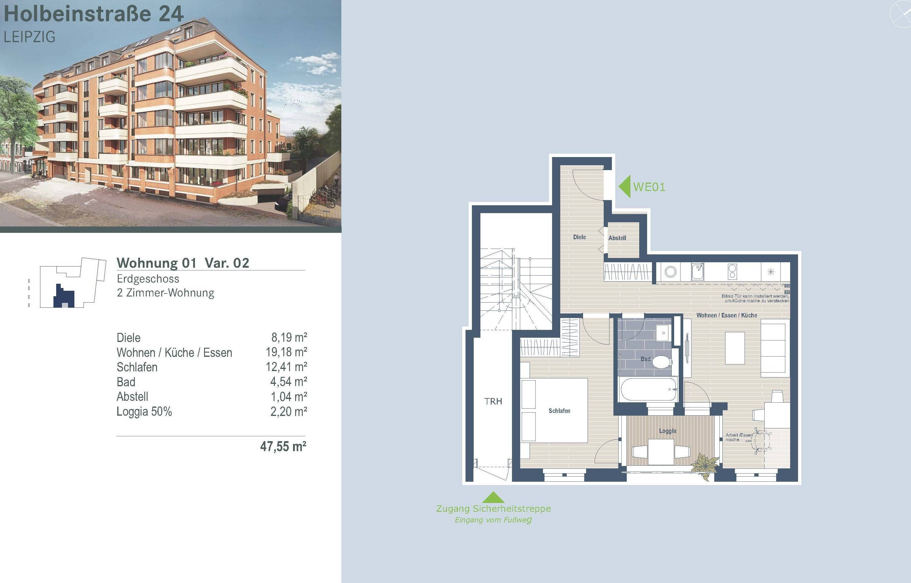 Ruhig und wassernah Wohnen in Schleußig: 2-Raum-Wohnung mit HWR + Loggia in stilvollem Neubauprojekt – Leipzig – Vorschaubild 4