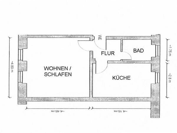 Sonnige 1-Raum Wohnung im 1.OG mit großer Küche in ruhiger Wohnlage von Meißen, 1662 Meißen