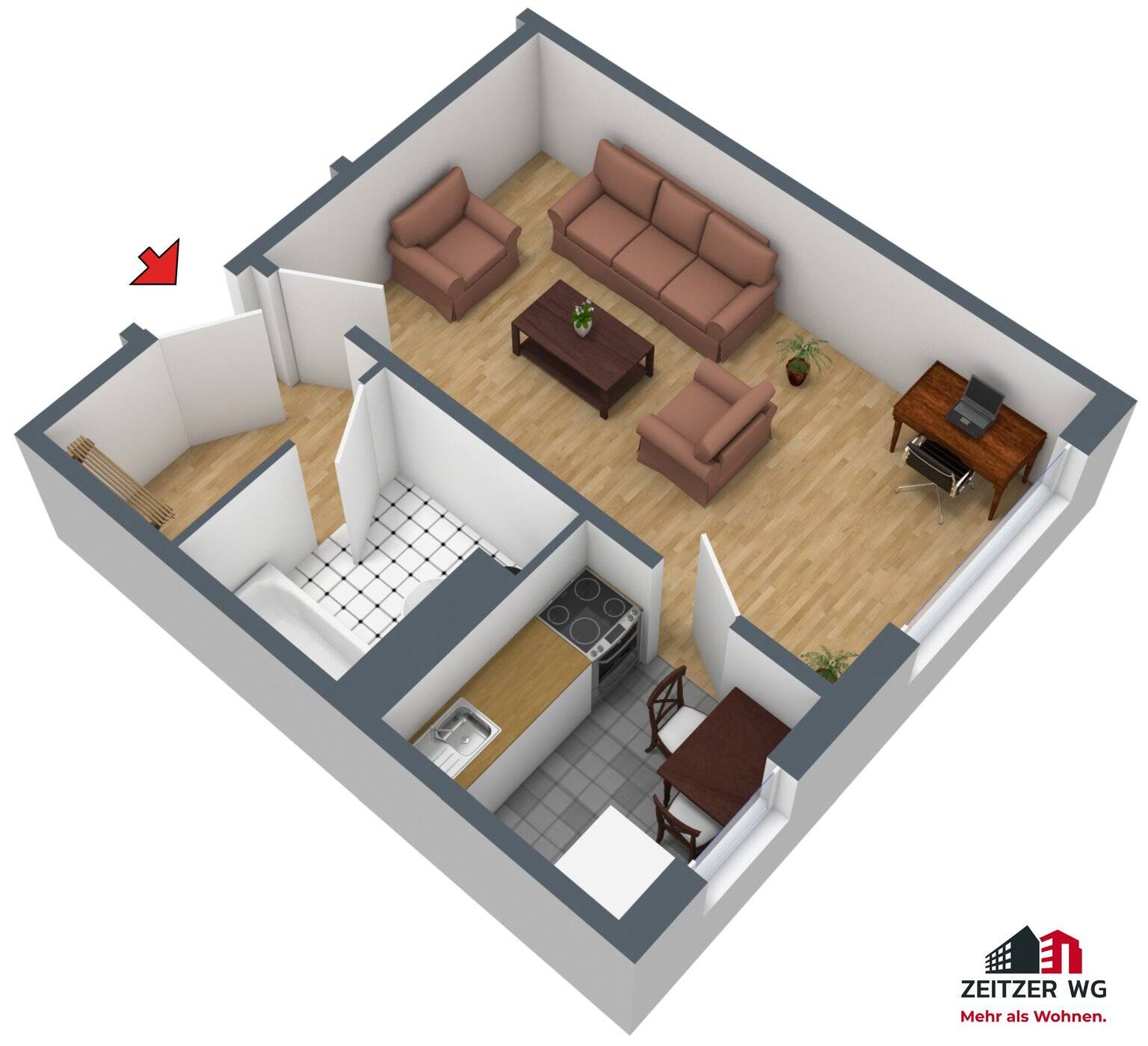 Bezugsfertige 1-Raum-Wohnung mit Einbauküche, 6712 Zeitz