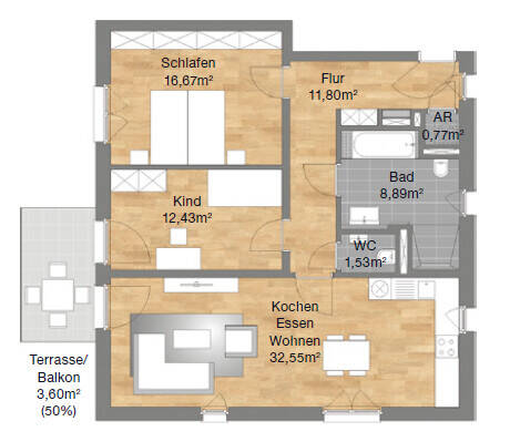 Balkon und niedrige Nebenkosten – barrierefreie Wohnung im Nürnberger Westen – Nürnberg – Vorschaubild 3