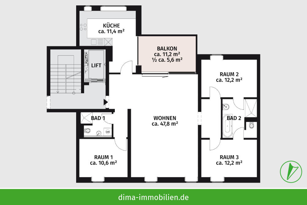Ab August 2026 frei: moderner Wohntraum in Top-Lage mit Süd-Loggia, Einbauküche, Tiefgarage u.v.m. – Leipzig – Vorschaubild 3