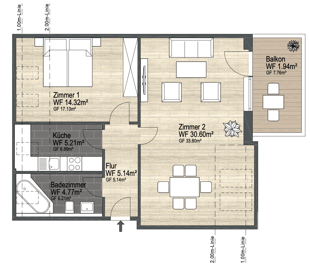 Wohnen mit Weitblick – 2-Zimmer-Wohnung mit Dachterrasse & Tiefgarage – 38446 Wolfsburg – Vorschaubild 4