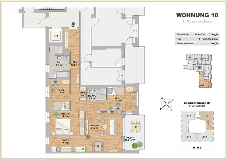 * Erstbezug HafenCity – moderne 4 Raumwohnung mit Einbauküche, großer Loggia und schönem Blick *