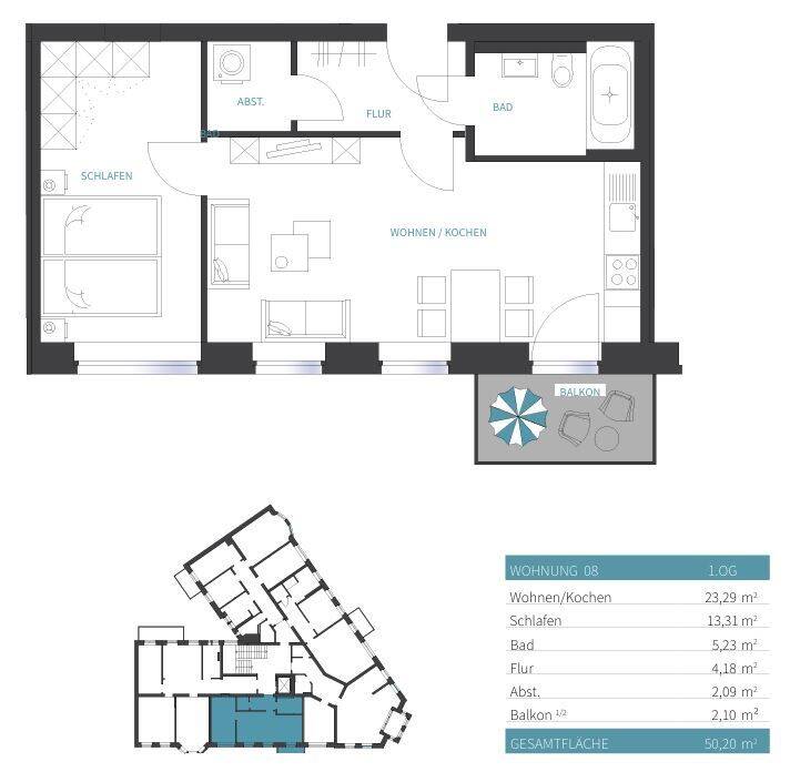 Erstbezug nach Sanierung – Moderne 2-Zimmer-Wohnung mit Balkon
