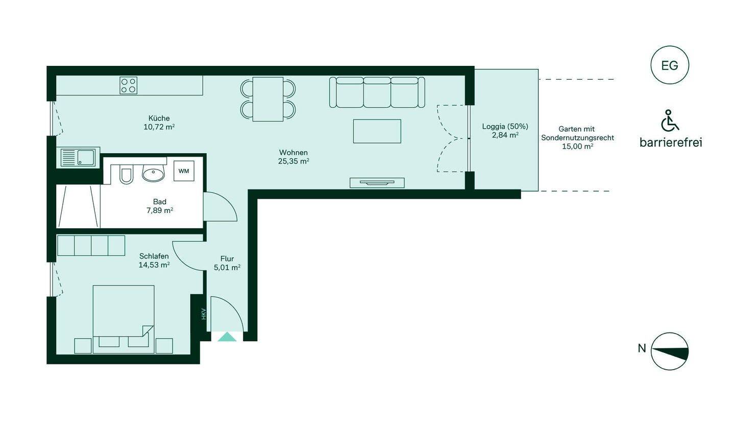 2-Zimmer-Eigentumswohnung mit Gartenanteil und Loggia in Südausrichtung – 40597 Düsseldorf – Vorschaubild 4