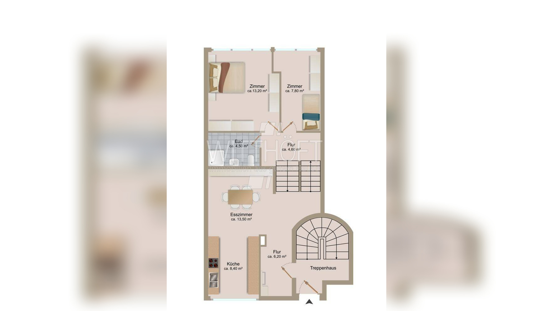 erstklassig geschnittene 3-4 Zimmer-Wohnung (Split-Level) mit eigener Gartenfläche in Sackgassenlage – 22399 Hamburg – Vorschaubild 3