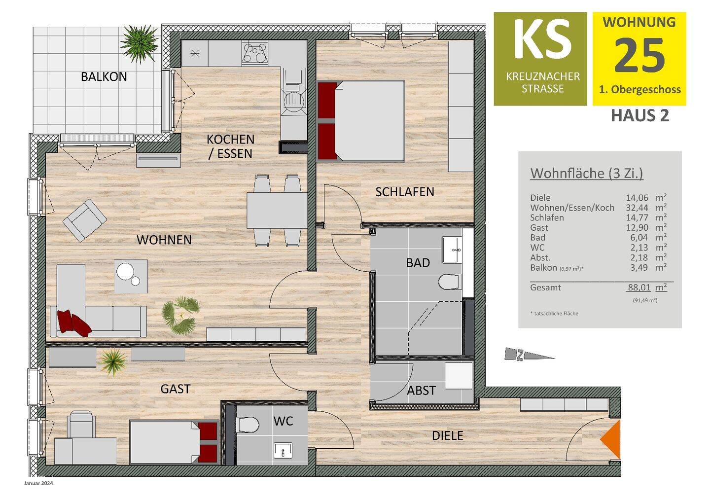 Ihr neues Zuhause: Moderne 3- Zimmer-Wohnung mit Balkon in Köln Zollstock – 50968 Köln – Vorschaubild 3