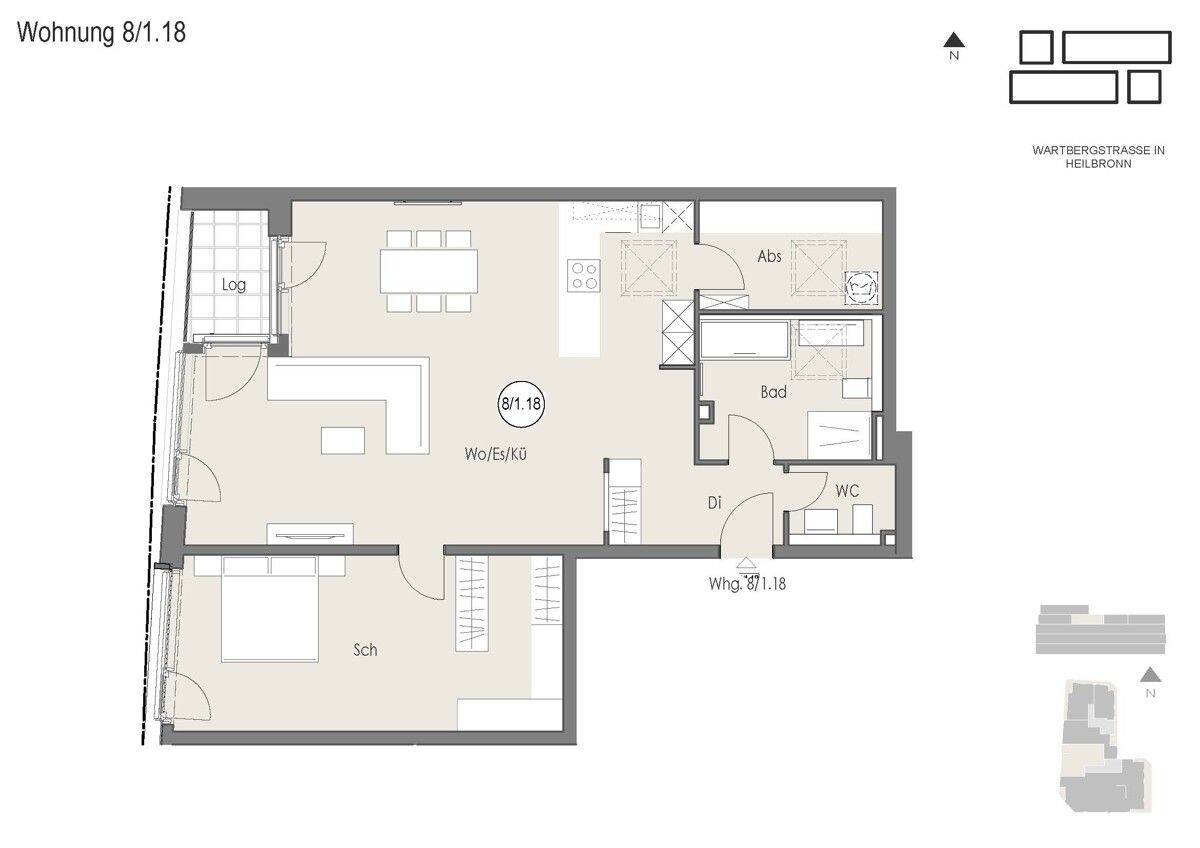 Großzügige 2-Zimmer Wohnung mit schöner Loggia zu vermieten! – 74072 Heilbronn – Vorschaubild 3