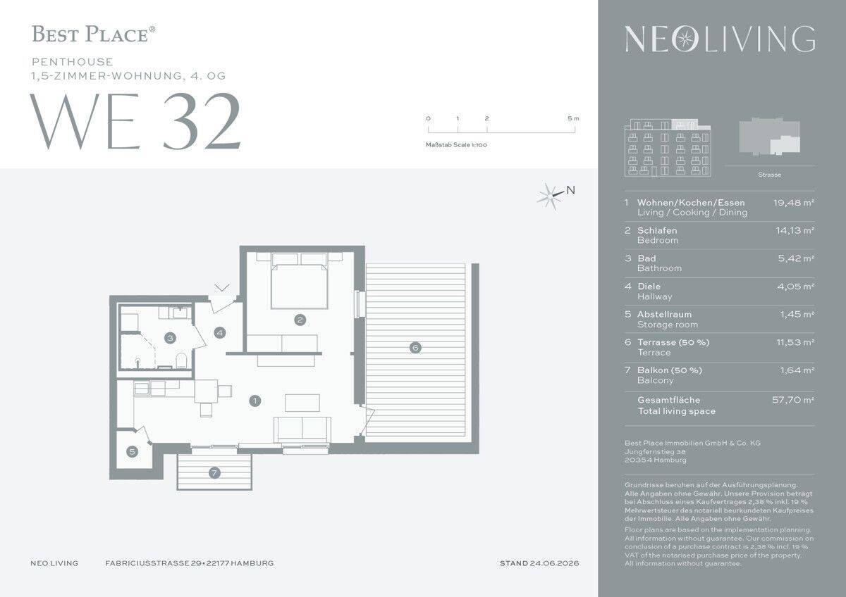 Ankommen über den Dächern – attraktives Penthouse mit Dachterrasse und Balkon – 22177 Hamburg – Vorschaubild 3