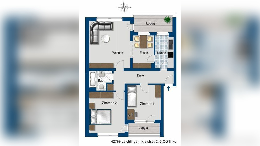 3-Zi.-Wohnung mit zwei Balkone in Leichlingen – 42799 Leichlingen (Rhld.) – Vorschaubild 3