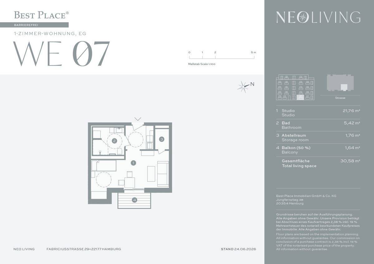 Attraktives Studio mit Balkon – modern und barrierefrei – 22177 Hamburg – Vorschaubild 3