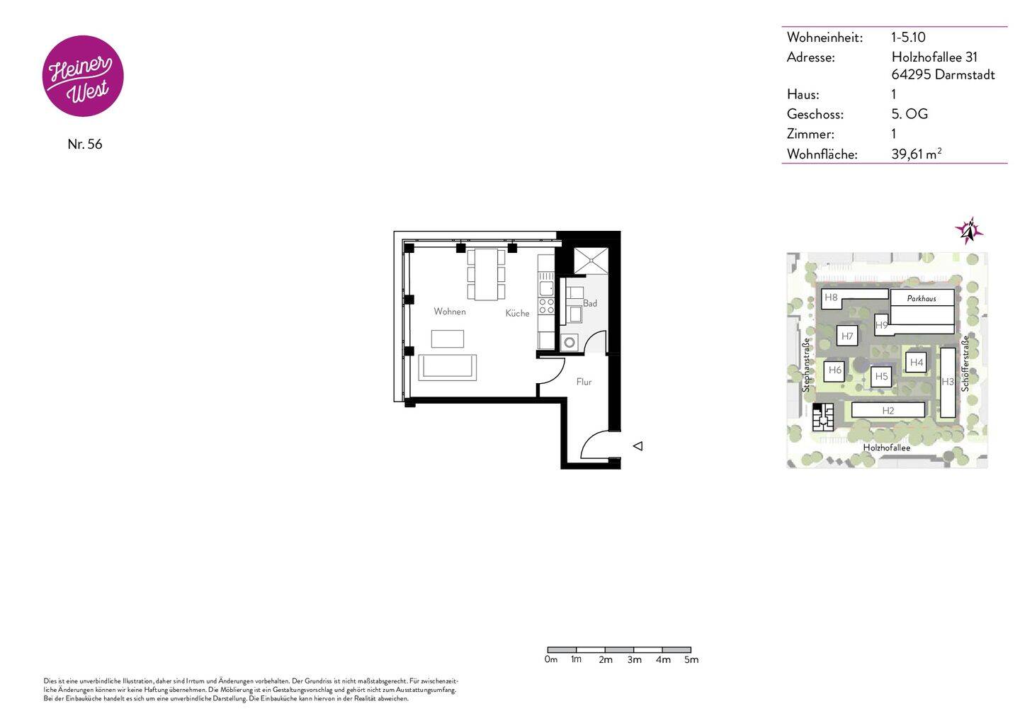 Kompakt und Modern! 1-Zimmer-Wohnung mit Einbauküche! – 64295 Darmstadt – Vorschaubild 4