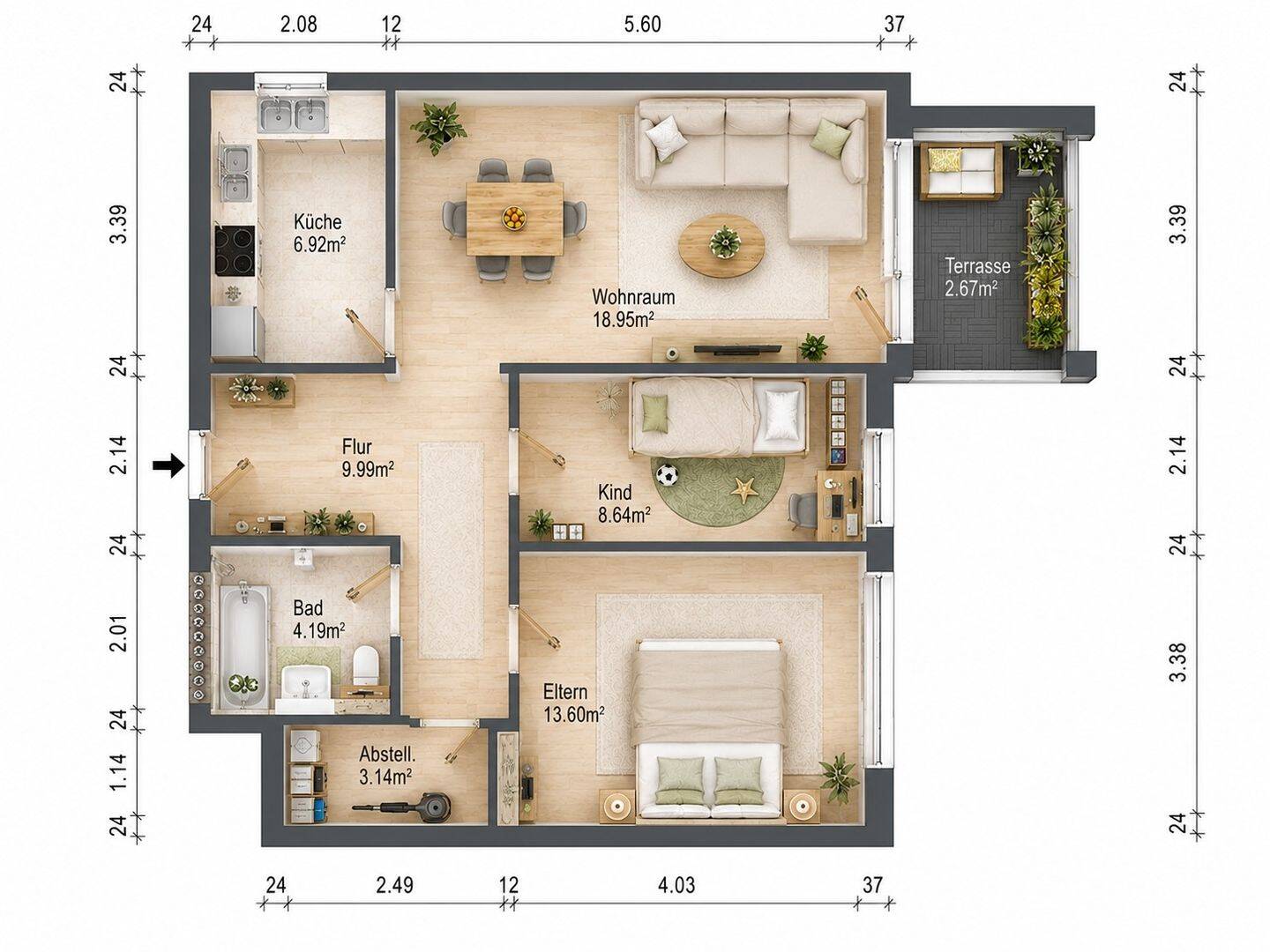 Über den Dächern der Blumenau · 2 Zimmer · 67 m² · Loggia · Fernblick · frei ab 01.11. – 80689 München – Vorschaubild 9
