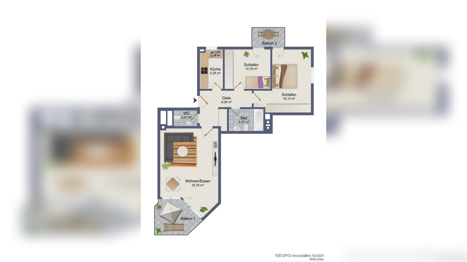 GEORGI: 3-Zimmer-Wohnung im Erbbaurecht – zwei Balkone, idealer Grundriss – 80995 München – Vorschaubild 3