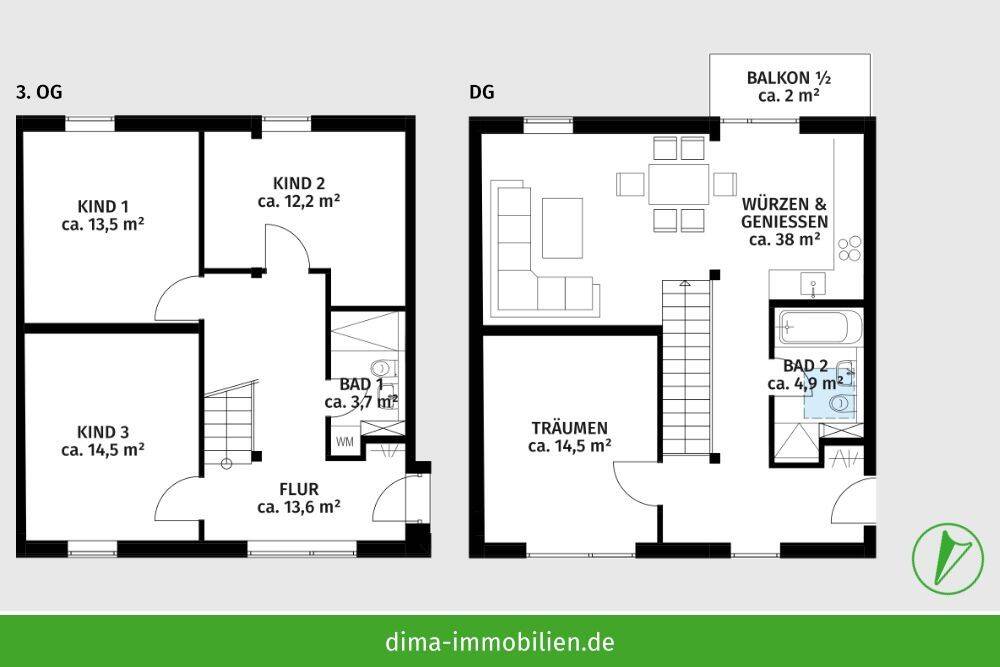 Moderne DG-Maisonette nähe Volkspark mit Süd-Balkon, 2 Bädern, Aufzug, Garage u.v.m. – 4229 Leipzig – Vorschaubild 3