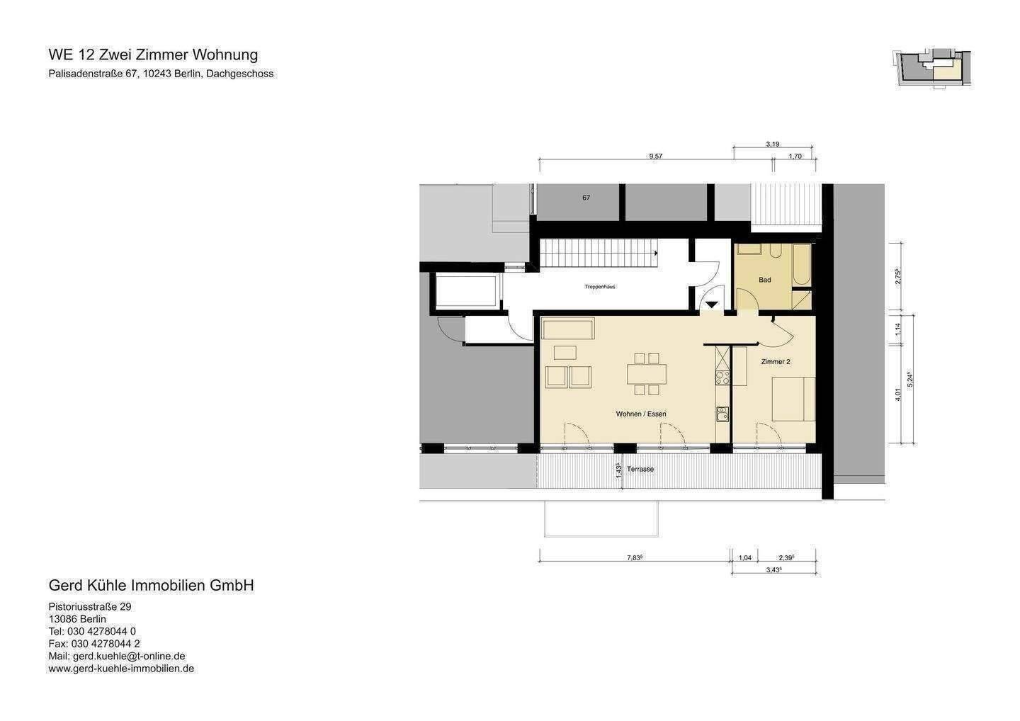 Dachgeschoß zum Sofortbezug 2 eventuell 3 Zimmer / Lift / Terrasse / hohe Räume / Wochenendruf 0172-3261193 – 10247 Berlin – Vorschaubild 2